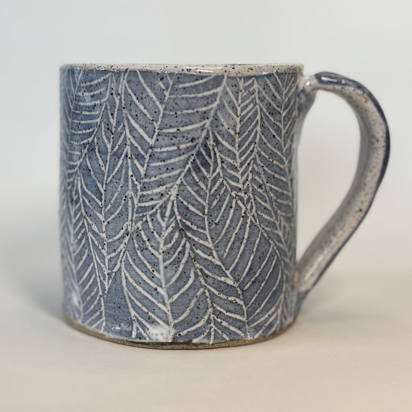 Handcrafted Stoneware Mug - Hand-Painted Leaves