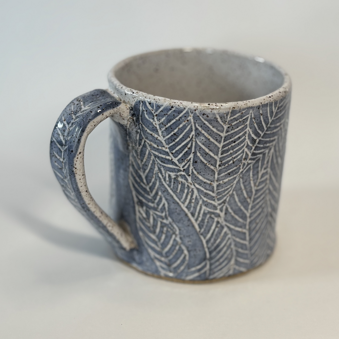 Handcrafted Stoneware Mug - Hand-Painted Leaves