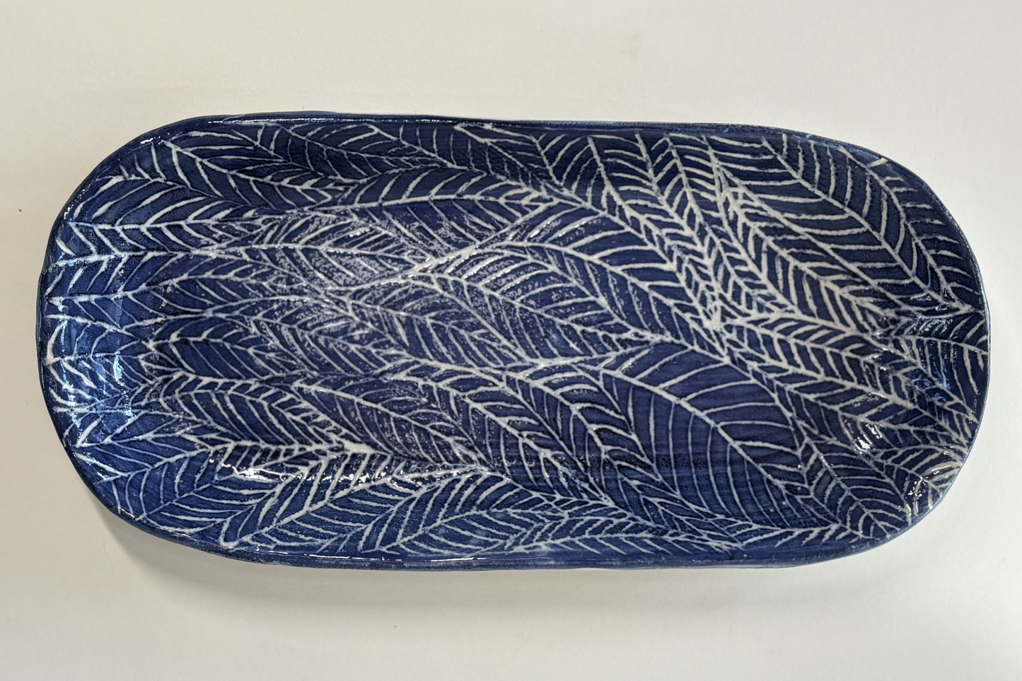 Small Hand-Painted Leaf Stoneware Platter