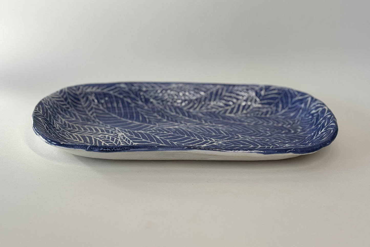 Small Hand-Painted Leaf Stoneware Platter