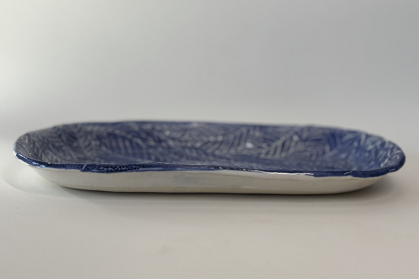 Small Hand-Painted Leaf Stoneware Platter