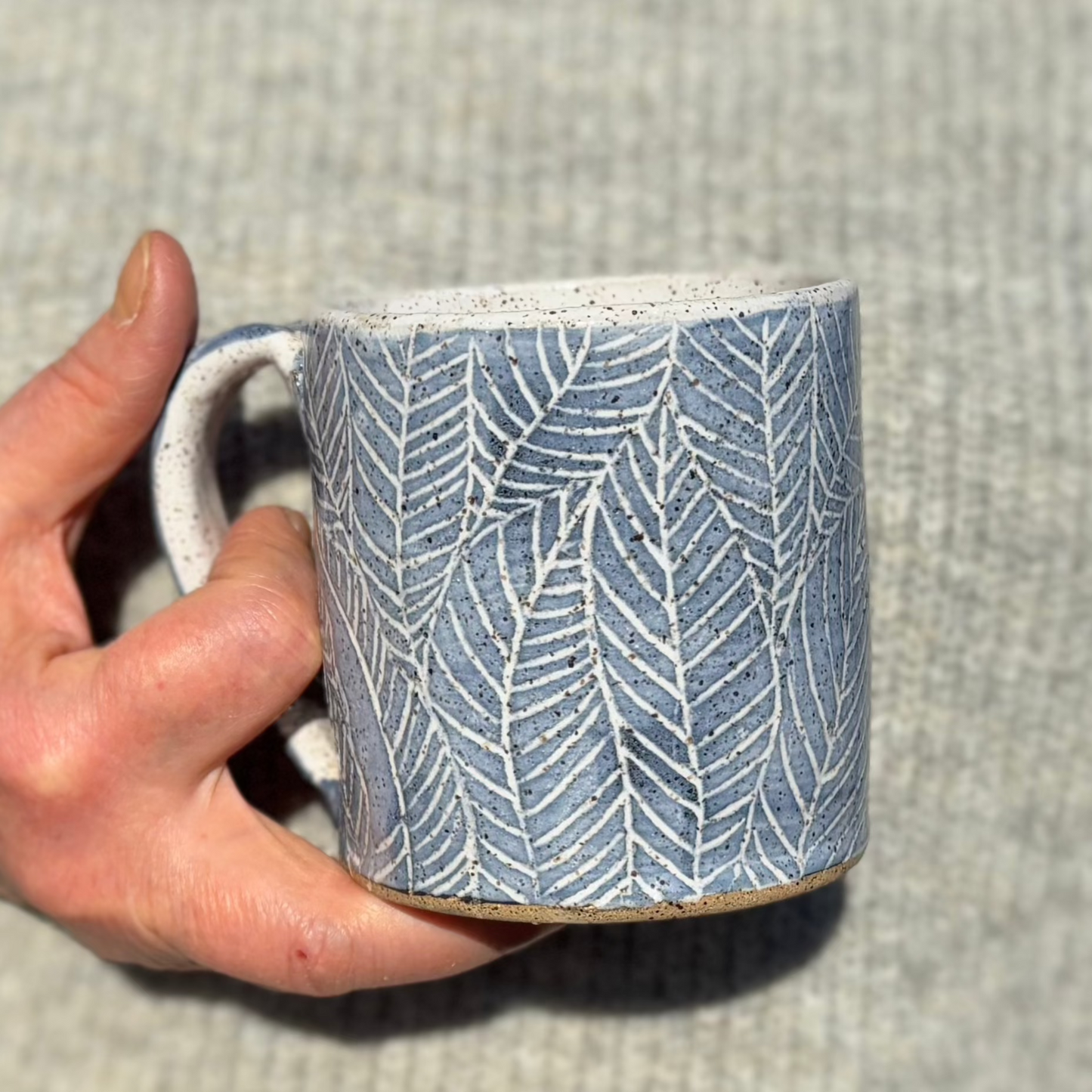 Handcrafted Stoneware Mug - Hand-Painted Leaves