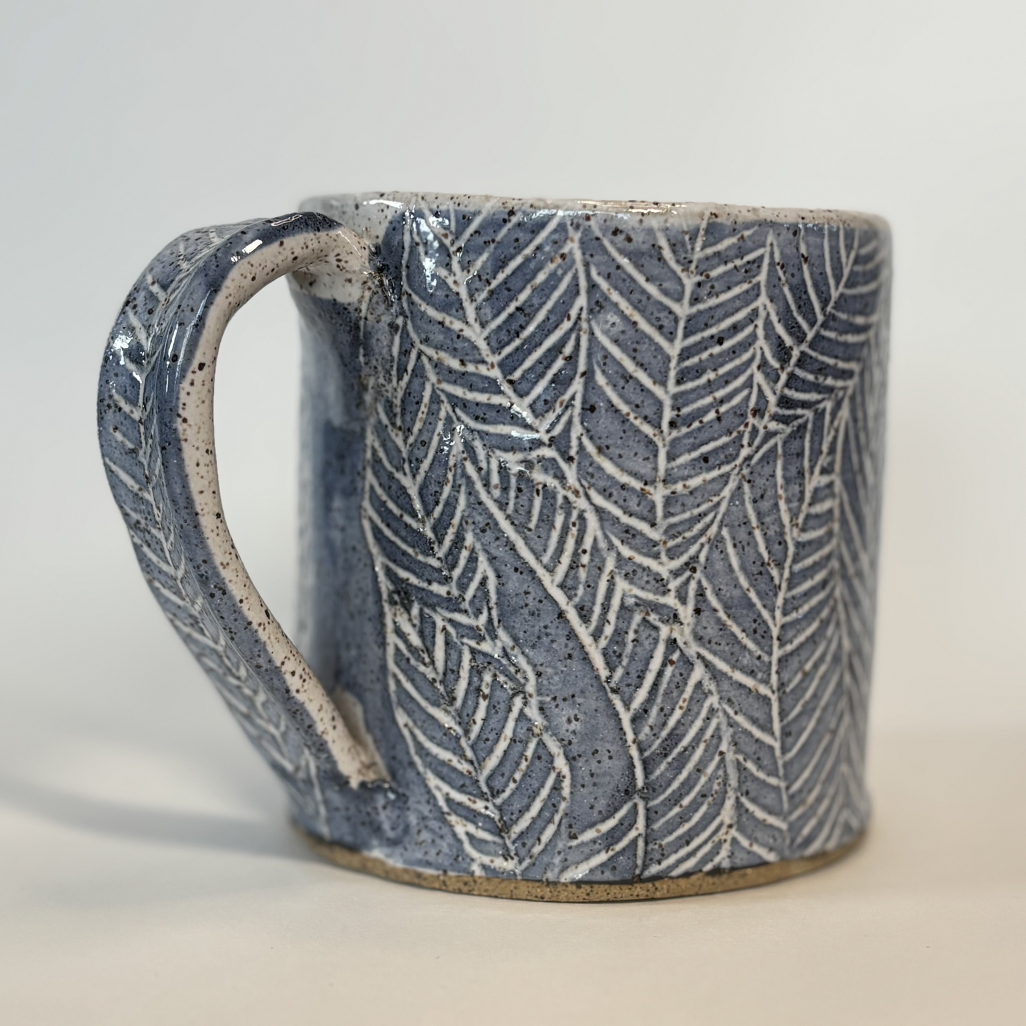 Handcrafted Stoneware Mug - Hand-Painted Leaves