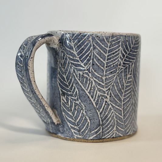 Handcrafted Stoneware Mug - Hand-Painted Leaves
