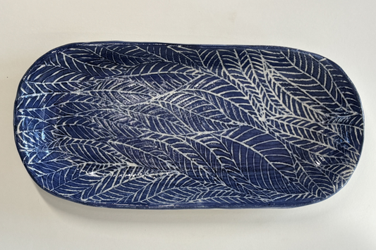 Small Hand-Painted Leaf Stoneware Platter